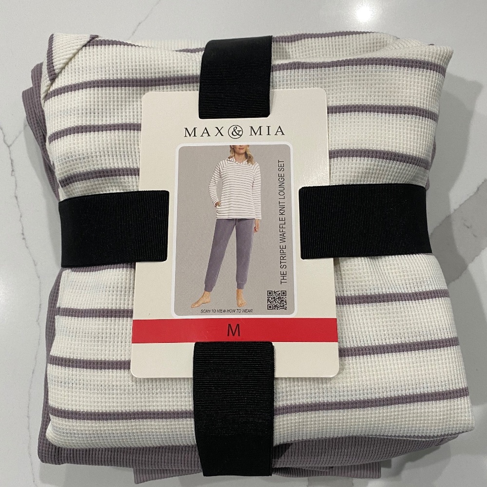 NWT Max & Mia Striped Dusty Plum Waffle Knit Hoodie Lounge Set Sz M